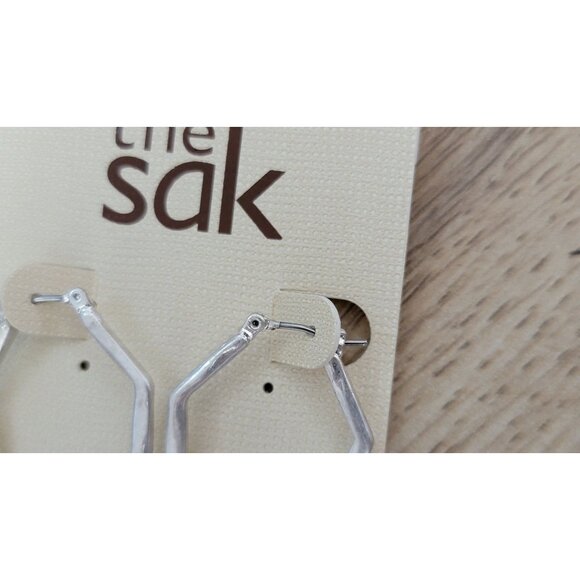 The Sak Silver Hexagon Hoop Earrings Modern Geometric Style NWT - Picture 2 of 3